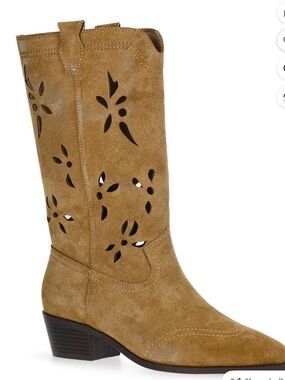 No Boundaries Tan Suede Mid-Calf Cutout Western Boots